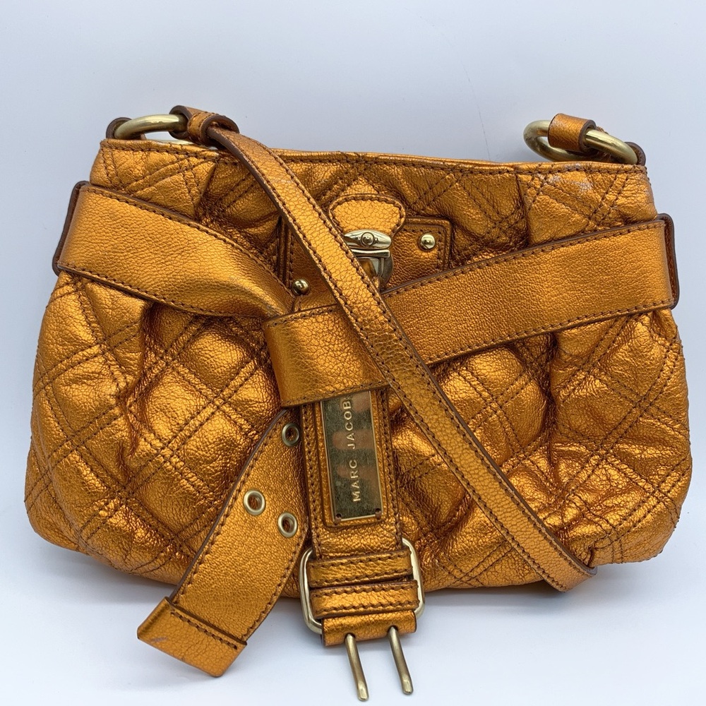 MARC JACOBS Quilted Kristina Metallic Orange Crossbody Bag
